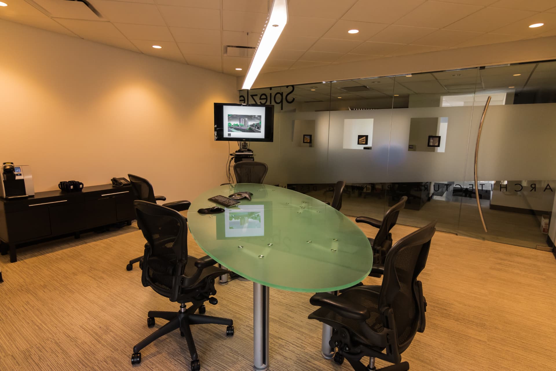 Meeting room with glass table