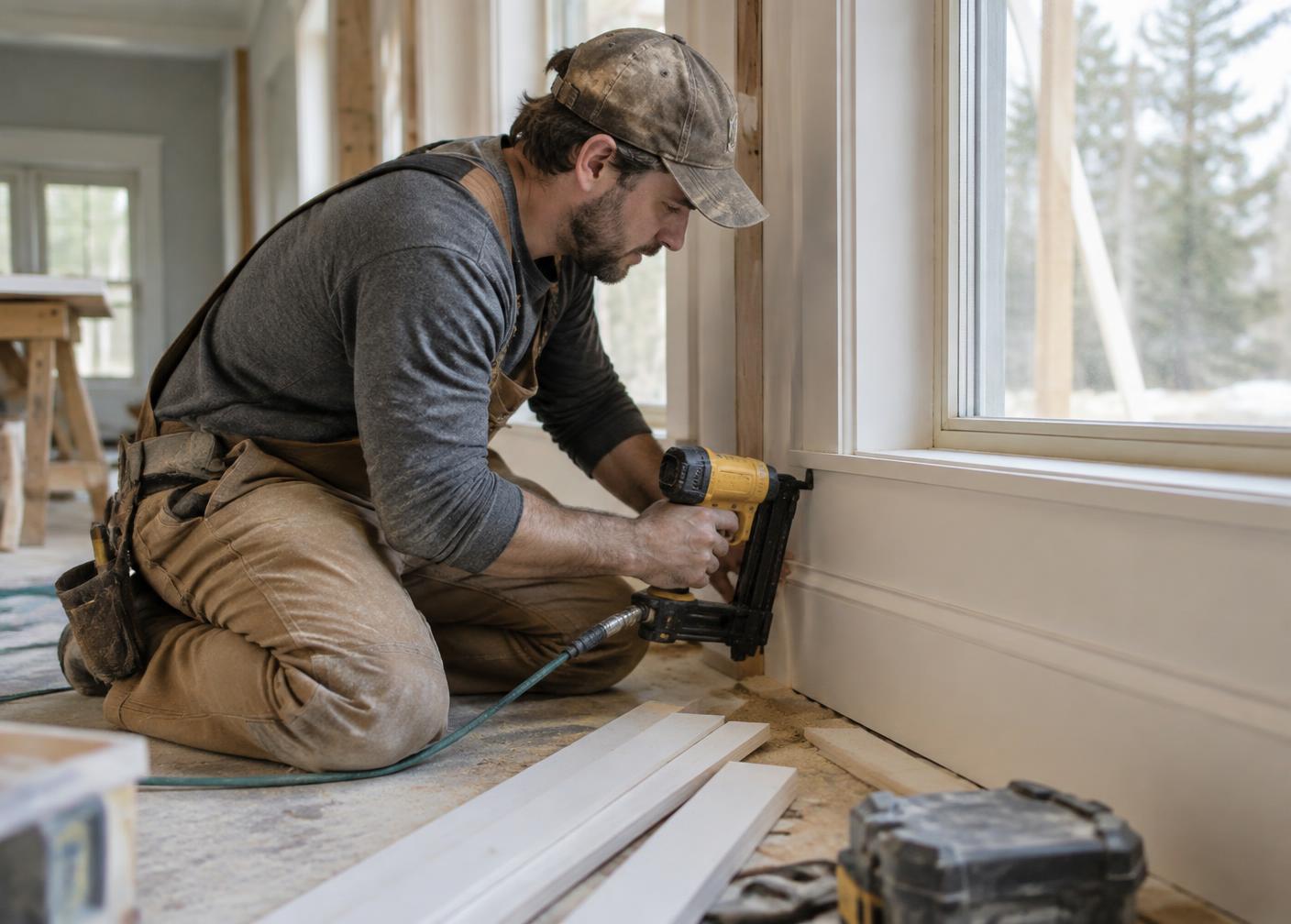 Carpenter installing interior trim