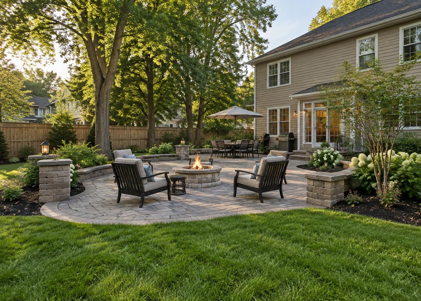 Finished paver patio with fire pit